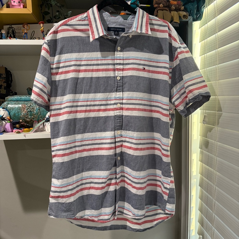 Tommy Hilfiger Men's Striped‎ Shirt - Gray, Red, White